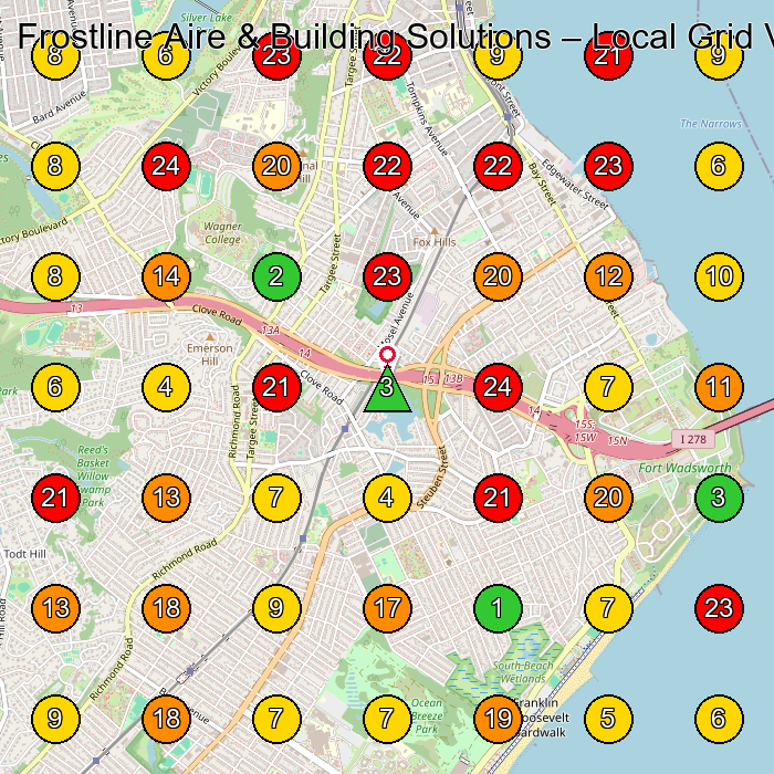 Frostline Aire & Building Solutions Hvac Contractor GeoGrid ranking map for Staten Island NY